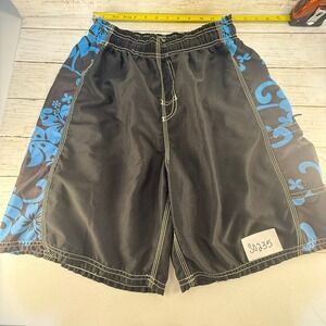 Favant Mens Board Shorts Black Blue Hibiscus Floral‎ Swim Trunks Size Large L